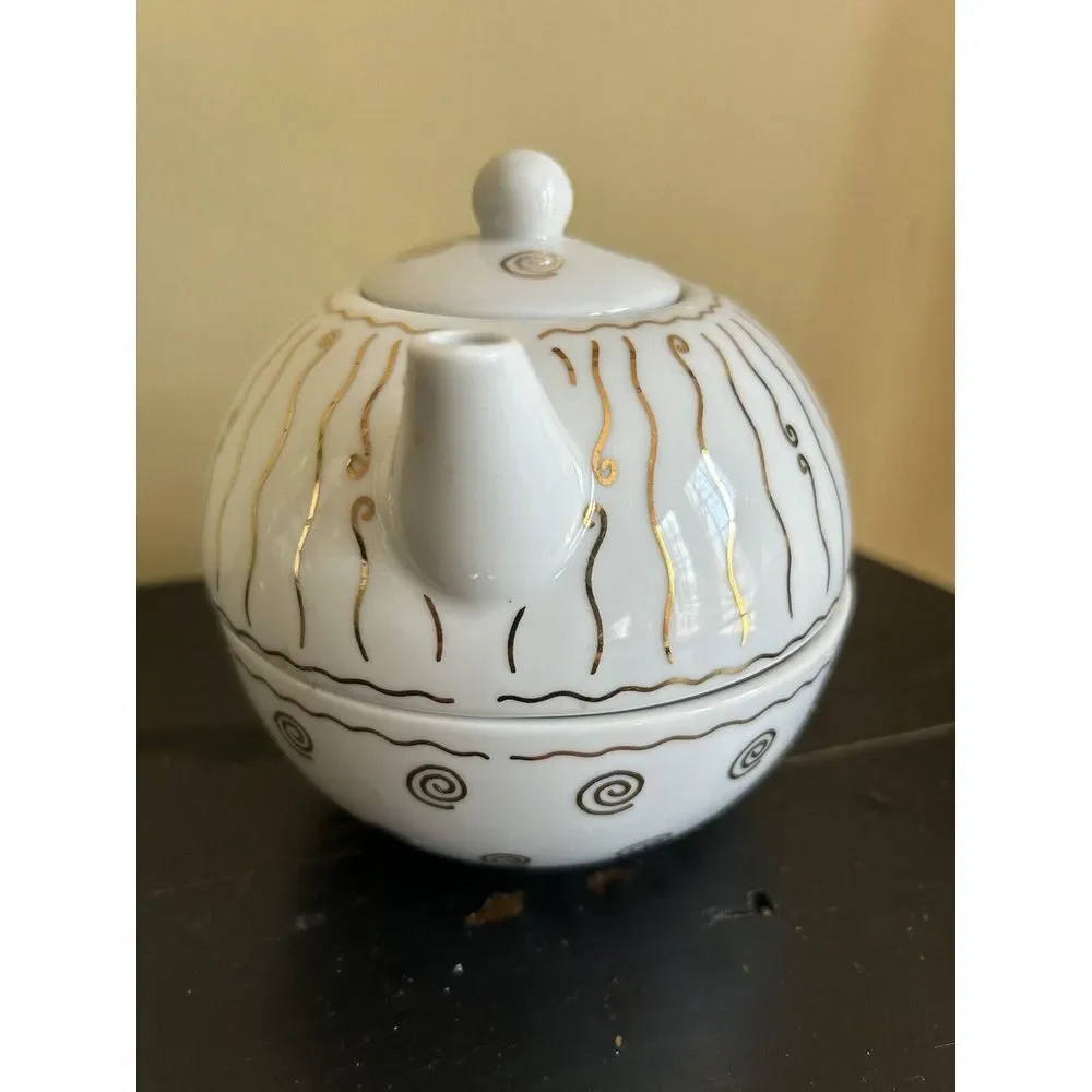 Pottery Barn NILE‎ Individual Teapot with Nesting Cup Japan